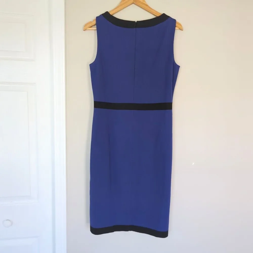 St. John Blue Black Colorblock Jacket Milano Knit Dress Set Size 6/12 Career
